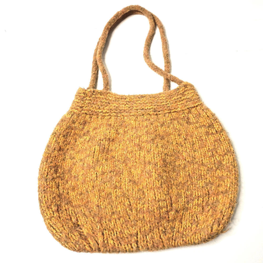 VTG Yellow Gold Crochet Knit Handmade Bag Purse Boho Retro‎ Cottage Gma 70s SEE